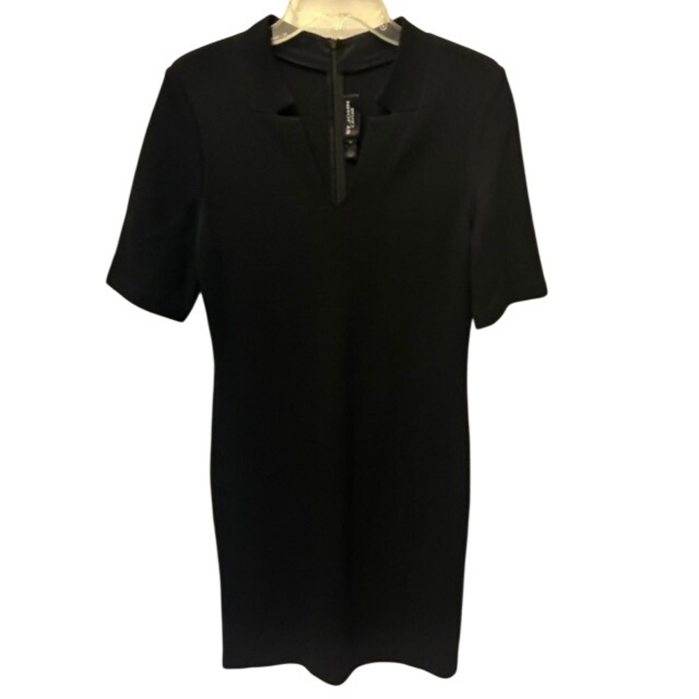 St. John Caviar Knit Sheath Dress Women Size‎ 10 Black Excellent Notched V-Neck - Picture 7 of 7